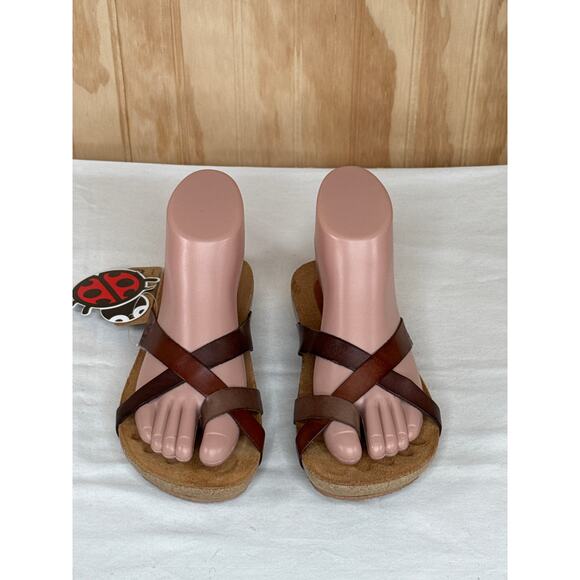 Yokono Flat Sandals IBIZA-013 Strappy Cork Bed Women's Brown Leather NWT Size 6 - Picture 3 of 6